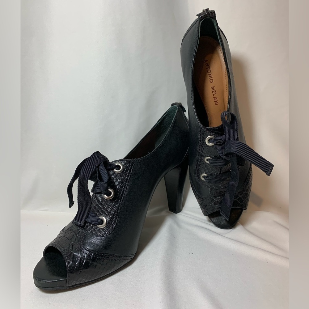 Antonio Melani Womens Open Toe Black High Heels Shoes Size 9.5